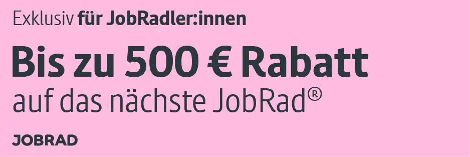 Text: Exklusiv für JobRadler:innen - Bis zu 500€ Rabatt auf das nächste JobRad